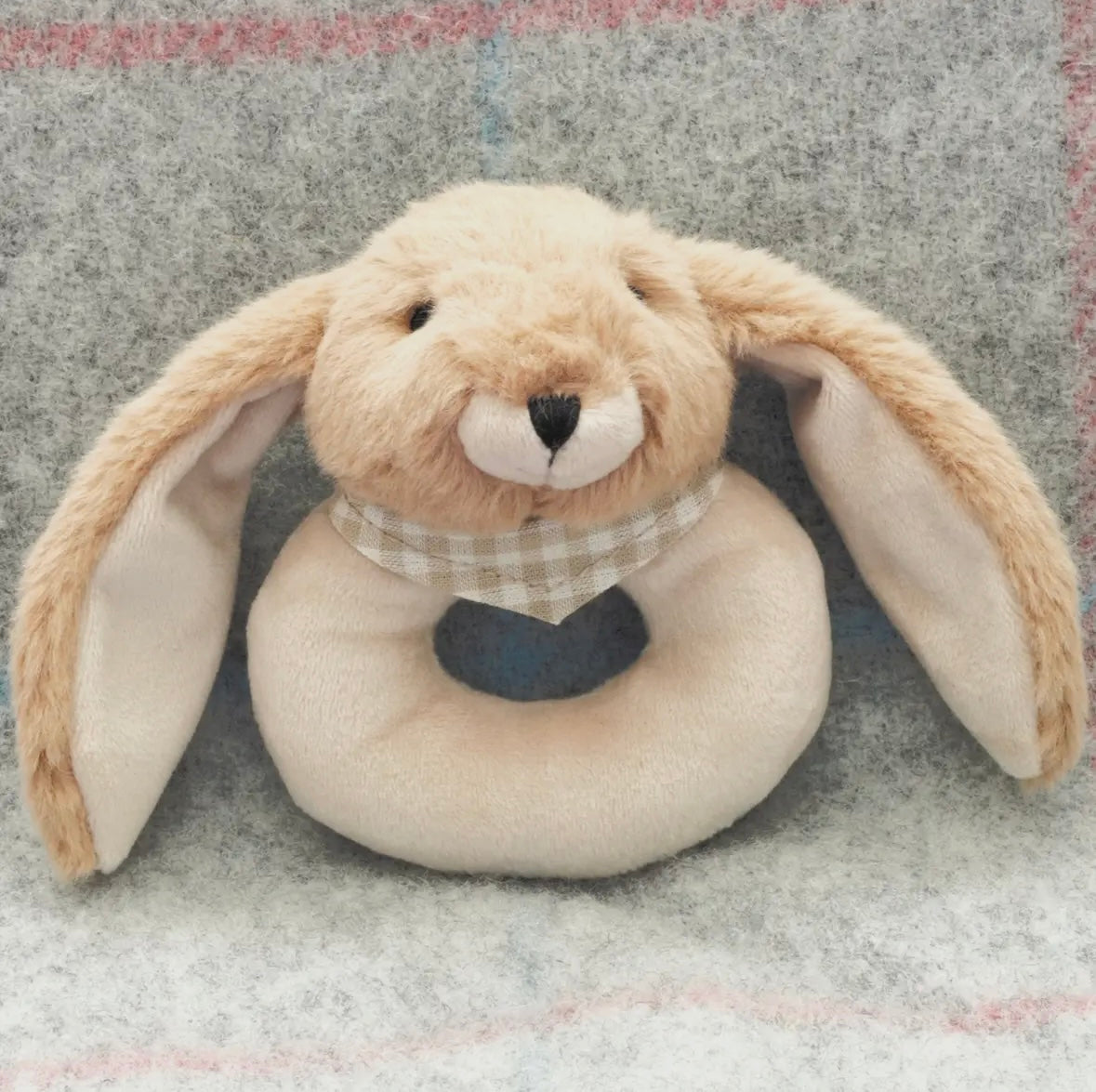 Adorable Bunny Baby Soft Toy Rattle in pastel colors, perfect for little hands to hold and cuddle