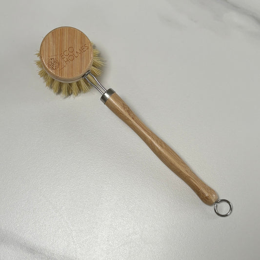 Eco-friendly bamboo dish brush with natural bristles for sustainable kitchen cleaning