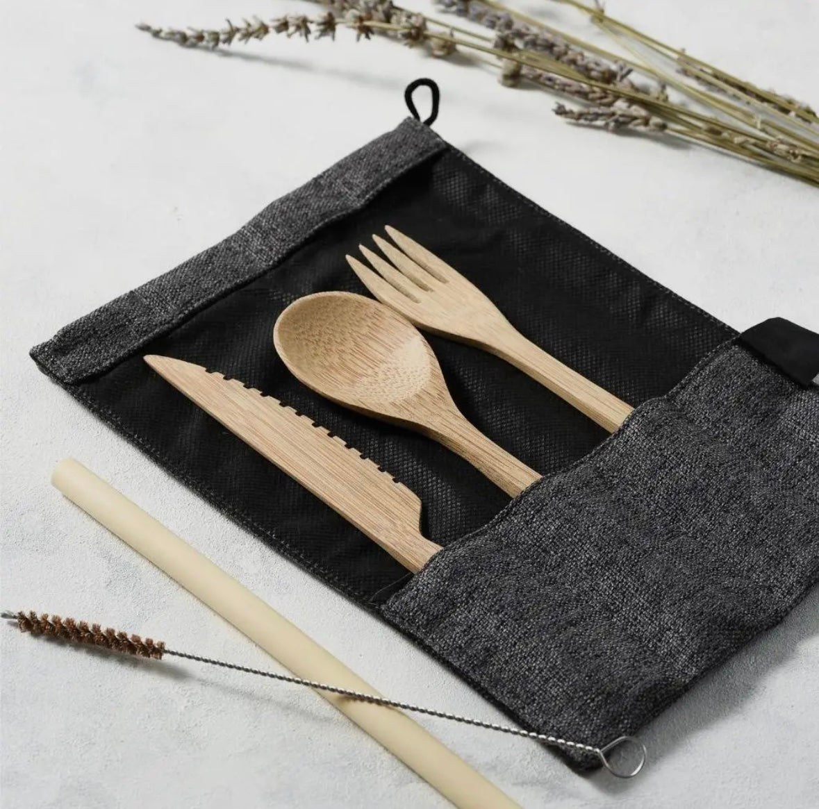 Lightweight organic bamboo utensil set for travel, picnics, and on-the-go meals